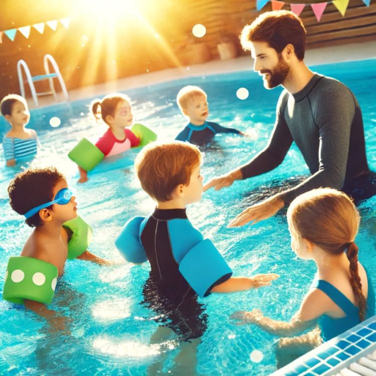 Instructor Teaching Children to Swim in a Swimming Pool in El Paso, TX