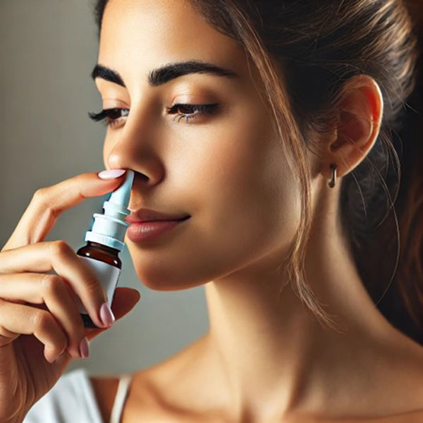 a woman using nose inhaler